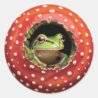 Lieve kikker in paddestoel - Grappige bos kikker Ronde Sticker