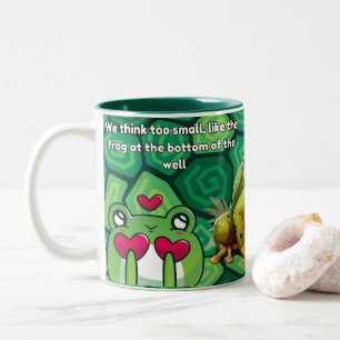 Lieve kikker met cartoon kikkerontwerp voor kikker tweekleurige koffiemok