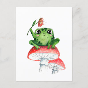 Lieve kikker op paddestoel Originele aquarel schil Briefkaart