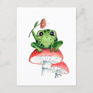 Lieve kikker op paddestoel Originele aquarel schil Briefkaart