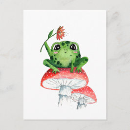 Lieve kikker op paddestoel Originele aquarel schil Briefkaart