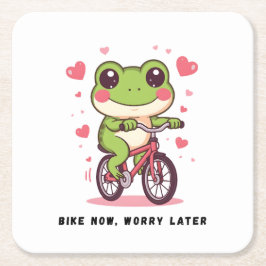 Lieve kikker rijdt op een fiets | Grappig geschenk Kartonnen Onderzetters