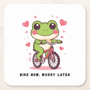 Lieve kikker rijdt op een fiets   Grappig geschenk Kartonnen Onderzetters