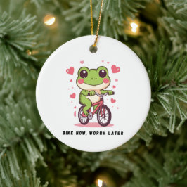 Lieve kikker rijdt op een fiets | Grappig geschenk Keramisch Ornament