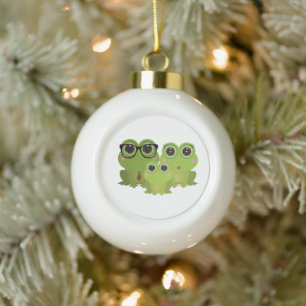 Lieve Kikkersfamilie Keramische Bal Ornament