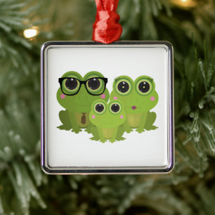Lieve Kikkersfamilie Metalen Ornament