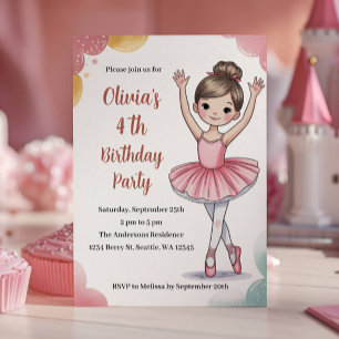 Lieve Kinderen Ballerina 4de Verjaardagsfeestje Kaart