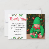 Lieve Kinderen Hulstblaadjes Foto Kerstmis Bedankkaart (Voorkant)