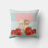 Lieve kinderen met aardbeien Kawaii vrienden Kussen (Achterkant)