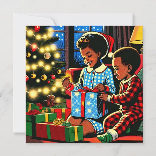 Lieve kinderen op kerstochtend gepersonaliseerd feestdagenkaart (Voorkant)