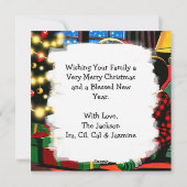 Lieve kinderen op kerstochtend gepersonaliseerd feestdagenkaart (Achterkant)