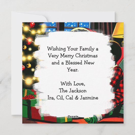 Lieve kinderen op kerstochtend gepersonaliseerd feestdagenkaart (Achterkant)