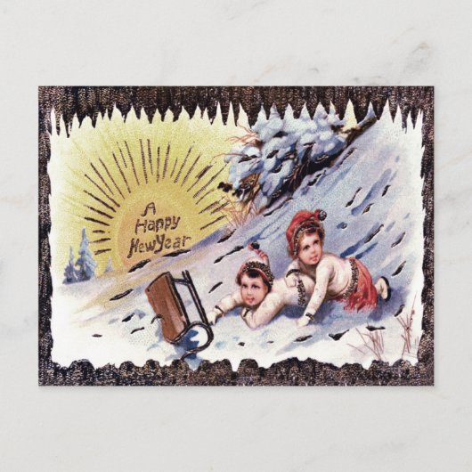 Lieve Kinderen Slede Sneeuw Zon Sledenrijden Briefkaart (Voorkant)