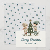 Lieve kinderen versieren kerstboom tekening feestdagenkaart (Voorkant / Achterkant)