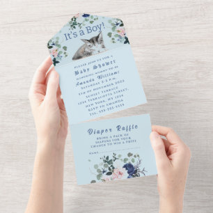 Lieve Kitten Flowers Blue Het is een Baby shower v All In One Uitnodiging