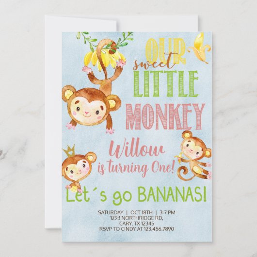 Lieve kleine aap, elke uitnodiging voor de verjaar (Voorkant)