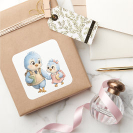 Lieve Kleine Blauwe Vogelgezin Familie Vierkante S Sticker