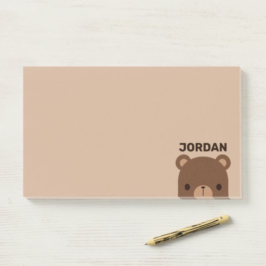 Lieve Kleine Bruine Beer met Gepersonaliseerde Naa Post-it® Notes (Op bureau)