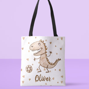 Lieve Kleine Dino Speelt Voetbal Persoonlijk Tote Bag