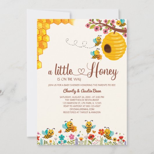 Lieve kleine Honey is op die manier Baby shower Kaart (Voorkant)