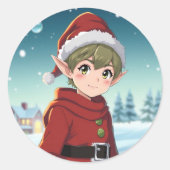 Lieve kleine Kerstelf Ronde Sticker (Voorkant)
