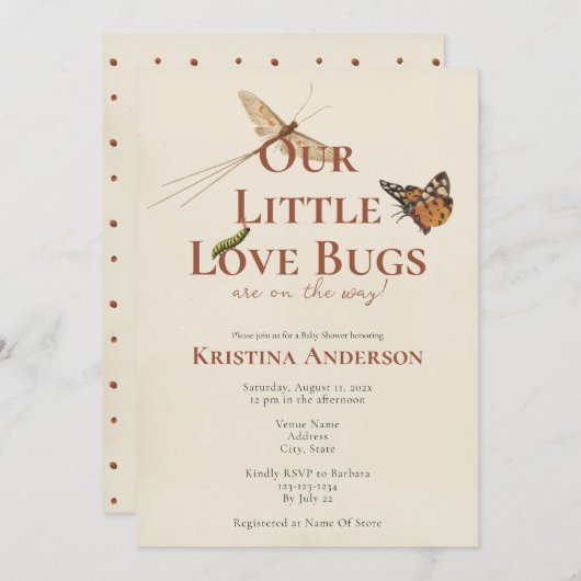 Lieve Kleine Liefdeskevers Baby Uitnodiging (Voorkant / Achterkant)