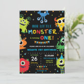 Lieve Kleine Monster Jongen 1e Verjaardag Kleurrij Kaart (Staand voorkant)