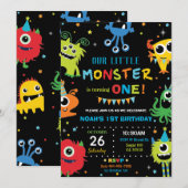 Lieve Kleine Monster Jongen 1e Verjaardag Kleurrij Kaart (Voorkant / Achterkant)