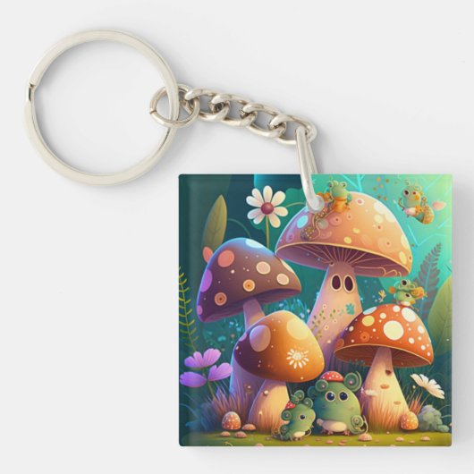 Lieve kleine paddenstoelen sleutelhanger (voorkant)