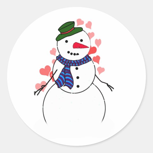 Lieve Kleine Sneeuwman Ronde Sticker (Voorkant)