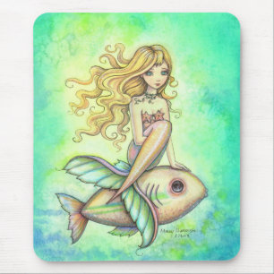 Lieve Kleine Vis en Meermin Fantasie Kunst Muismat