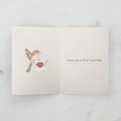 Lieve kleine vogel, ik hou van je, rode hart Valen Kaart (Binnen)