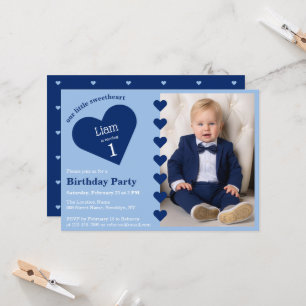 Lieve kleine vriend foto & Blauwe Hart Verjaardag Kaart