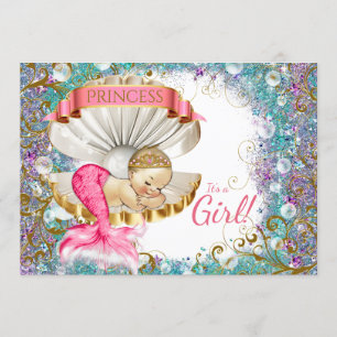 Lieve Kleine Zeemeermin Baby Shower Uitnodigingen
