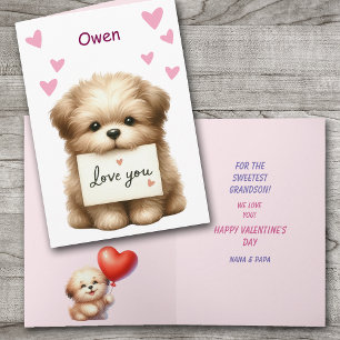 Lieve Kleinzoon Puppies Hond Valentijnsdag Feestdagen Kaart