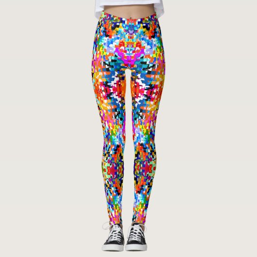 Lieve kleurrijke abstracte vierkanten leggings (Voorkant)