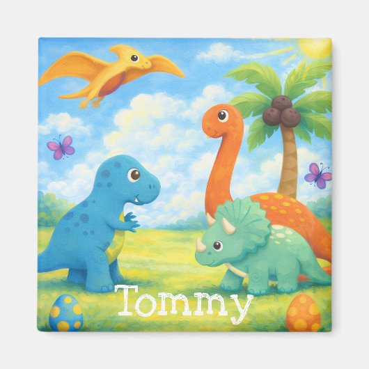Lieve Kleurrijke Dinosaurus Vriendjes Kinderen Magneet (Voorkant)