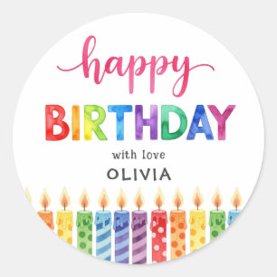 Lieve kleurrijke Happy Birthday waterverf Ronde Sticker