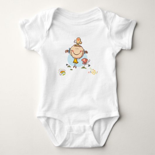 Lieve Kleurrijke Regenboog Stokfiguur Vogel Vlinde Romper (Voorkant)