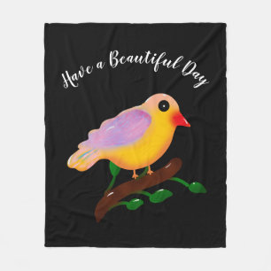 Lieve Kleurrijke Vogel op Tak   Handgetekende Zang Fleece Deken