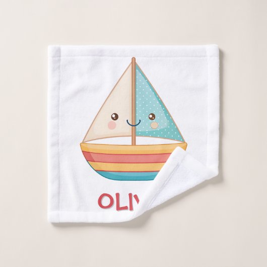 Lieve Kleurrijke Zeilboot Washandje (Wasdoekje)