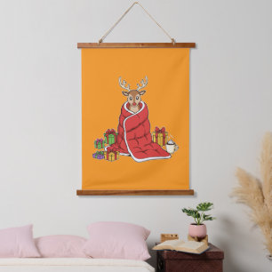 Lieve Knusse Kerst Reebok in Deken Grappig Hangend Wandkleed