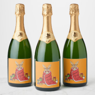 Lieve Knusse Kerst Reebok in Deken Grappig Sparkling Wijnetiket