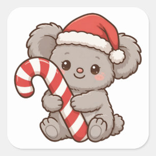 Lieve Koala Kerstman Hoed Snoepstok Kerst Sticker