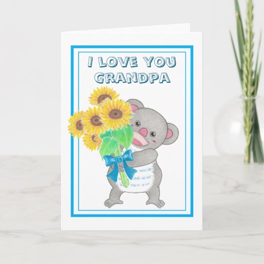 Lieve Koala Zonnebloem Opa Vaderdag Kaart (Voorkant)