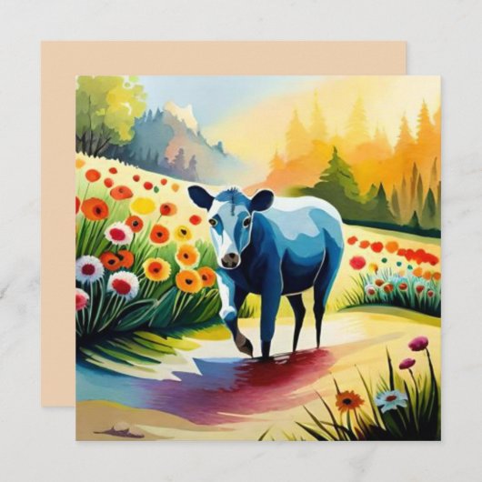 Lieve koe in het bloemenveld (Voorkant / Achterkant)