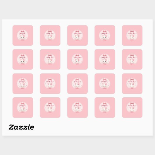 Lieve Konijn Bedankt Sticker | Roze Coquette Strik (Vel)