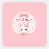 Lieve Konijn Bedankt Sticker | Roze Coquette Strik (Voorkant)