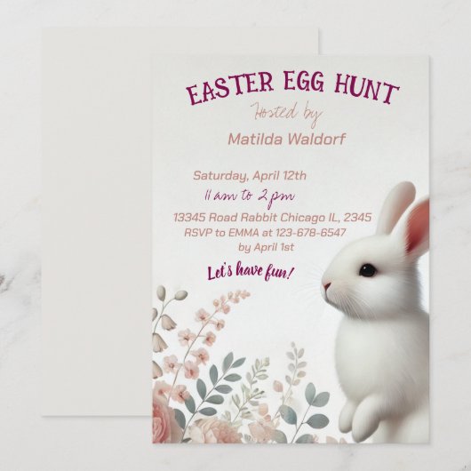Lieve Konijn Pasen Eierjacht Uitnodiging (Voorkant / Achterkant)