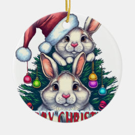 Lieve Konijn Prettig Kerstmis – Vakantie Konijn Keramisch Ornament